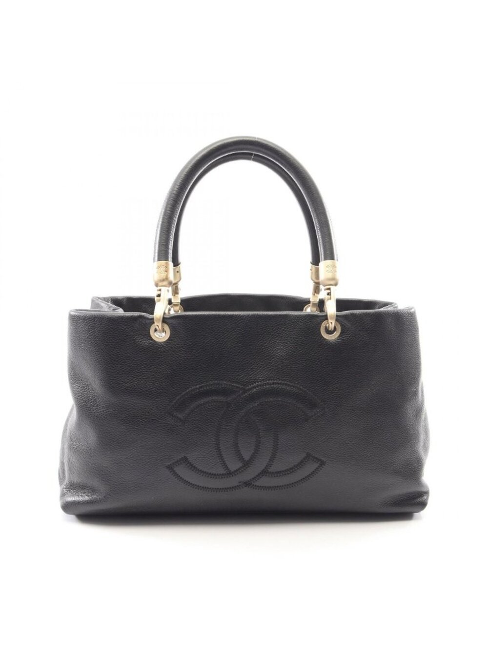 Chanel Handbag CC Logo Black Caviar Leather Tote Bag